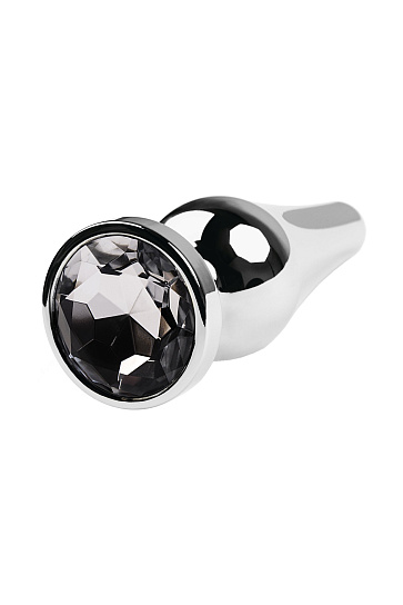 Серебристая анальная втулка Metal Plug 051 с белым кристаллом