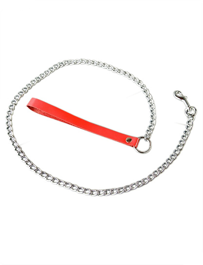 Поводок с кожаной ручкой, красный