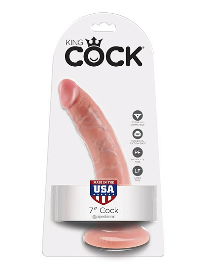 Реалистичный фаллоимитатор с присоской King Cock PipeDream 16.5 см, телесный
