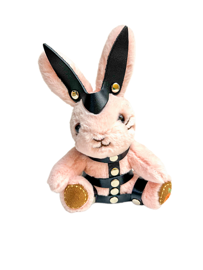 Подарочный бдсм-зайчик BDSM-Арсенал в портупее розовый, мини-размер