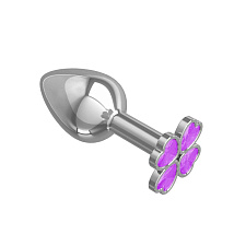 Анальная втулка малая Silver Клевер с фиолетовым кристаллом