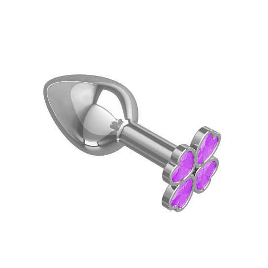 Анальная втулка малая Silver Клевер с фиолетовым кристаллом