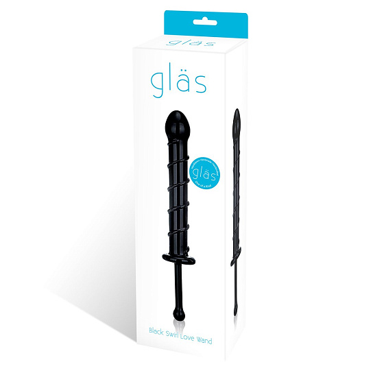 Фаллос с тонкой ручкой Black Swirl Love Wand, черный, 26 см
