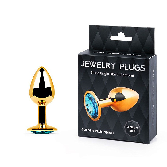 Анальная пробка металлическая Jewelry Plugs, голубой кристалл, размер S