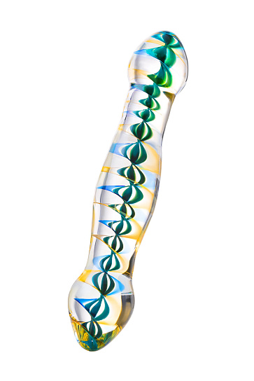 Стеклянный фаллоимитатор с рисунком 17,8 см