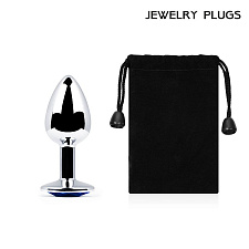 Анальная пробка металлическая Jewelry Plugs, cиний кристалл, размер S