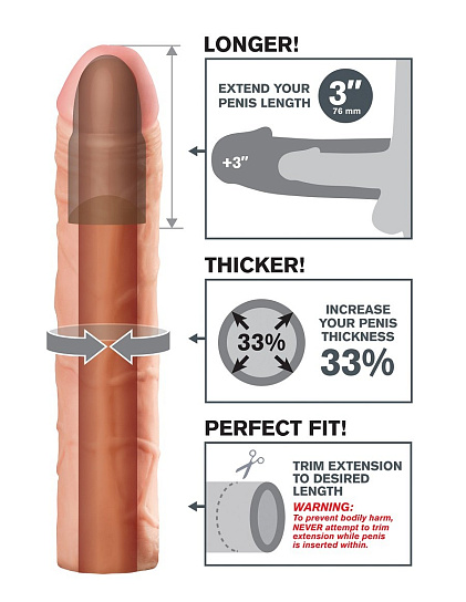 Удлиняющая насадка на пенис Perfect 3 Extension, телесная