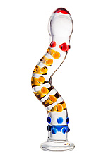 Фаллос стеклянный с разноцветными пупырышками, 20 см