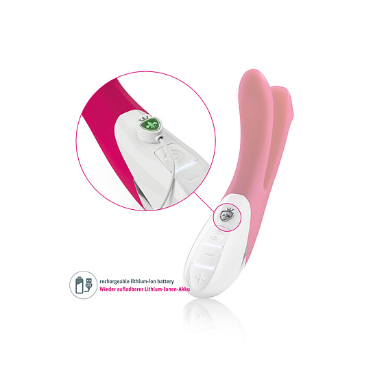 Вибратор с электростимулятором BON APARTE с дополнительным отростком, розовый