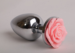 Анальная пробка из металла с декором розой, Luxurious Tail, M