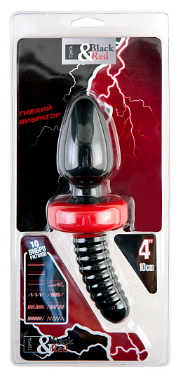 Мощная анальная втулка с виброрежимом, ToyFa Black & Red, черная