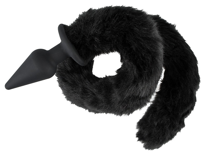 Забавная анальная пробка Cat Tail черного цвета