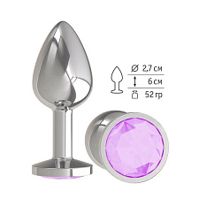Анальная пробка Silver с сиреневым кристаллом