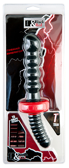 Вибратор двойной рельефный, ToyFa Black & Red, черный