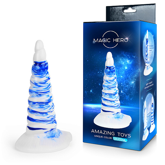Оригинальный фаллоимитатор на присоске Magic Hero 20 см, сине-белый