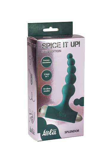 Анальная пробка Splendor рельефной формы с вибропулей, зеленая