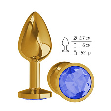 Анальная втулка Gold с синим кристаллом маленькая