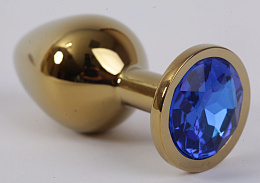 Золотая анальная пробка с голубым камнем, Luxurious Tail, M