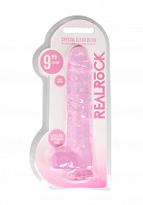 Фаллоимитатор прозрачный с мошонкой Shots Media RealRock, 23 см, розовый