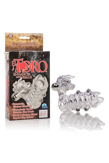 Рельефная вибронасадка на член El Toro Enhancer, прозрачная