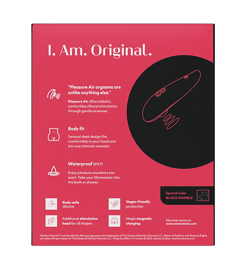 Вакуумно-волновой стимулятор клитора Womanizer Marilyn Monroe, черный мрамор