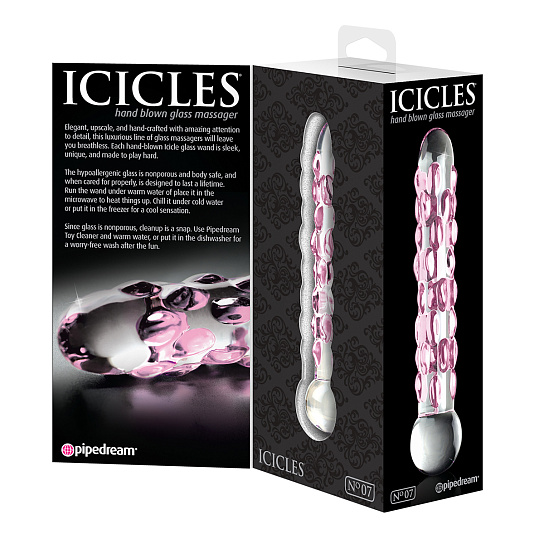 Нежно-розовый фаллоимитатор из стекла Icicles No. 7