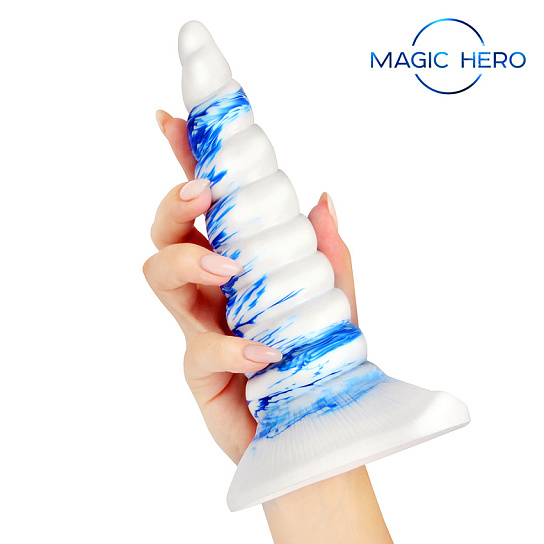 Оригинальный фаллоимитатор на присоске Magic Hero 20 см, сине-белый