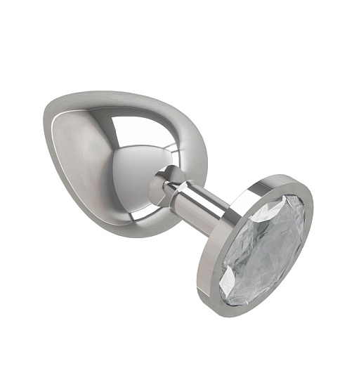 Большая анальная пробка Silver с прозрачным кристаллом
