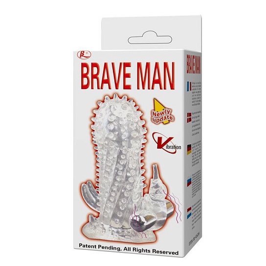Ребристая насадка для пениса с вибрацией BRAVE MAN 6