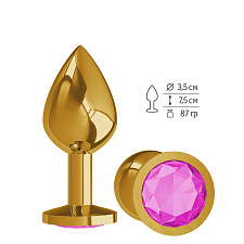 Анальная втулка Gold средних размеров с розовым кристаллом
