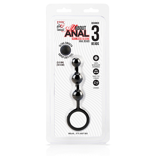 Анальные бусы из силикона класса люкс 3 шарика, черные