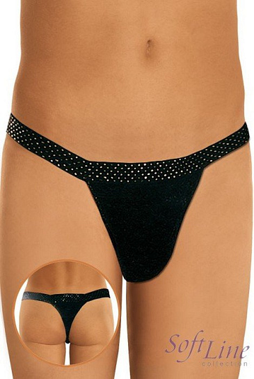 Мужские стринги SoftLine из сверкающей ткани черные, S/L