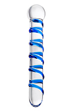 Стеклянный фаллос с синим рельефом 19,2 см