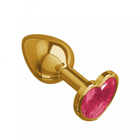 Маленькая анальная пробка Gold с бордовым кристаллом сердце