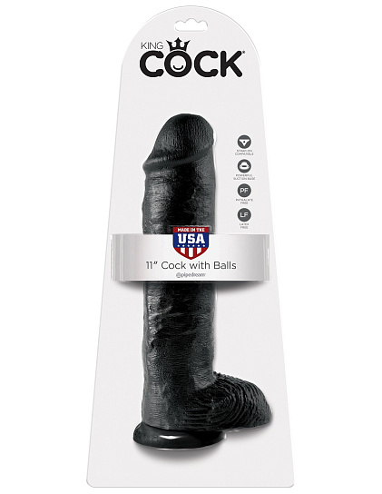 Фаллос-гигант 11 Cock with Balls на присоске, 15 см, черный
