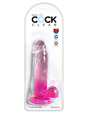 Фаллоимитатор с мошонкой на присоске King Cock Clear 7, розовый