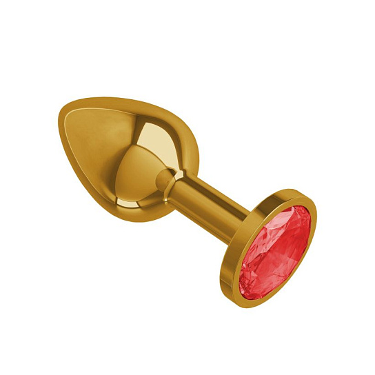 Анальная втулка Gold с красным кристаллом маленькая