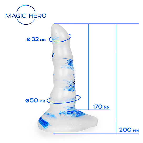 Фаллоимитатор на присоске Magic Hero 20 см, сине-белый