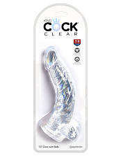 Фаллоимитатор с мошонкой на присоске King Cock Clear 7,5, прозрачный