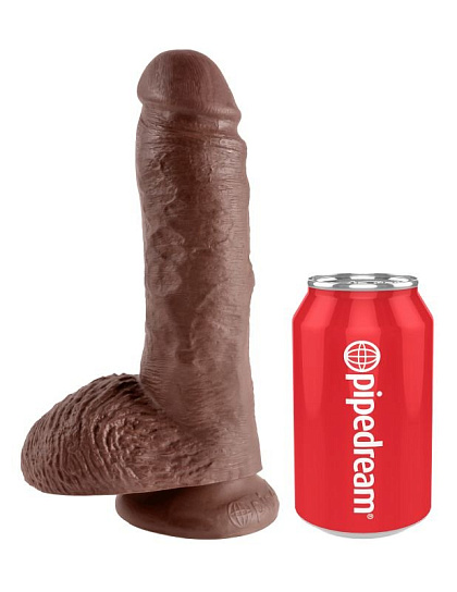 Фаллоимитатор на присоске загорелый с шариками King Cock 14.6 см, коричневый
