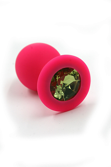 Анальная пробка из силикона с большим зеленым кристаллом