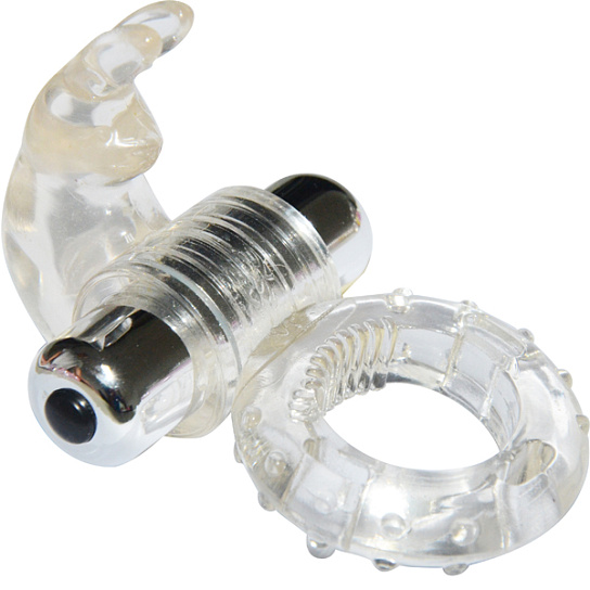 Эрекционное кольцо с вибрацией и клиторальным отростком, прозрачное