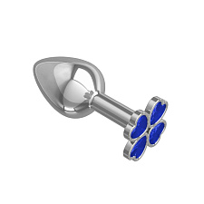 Анальная втулка малая Silver Клевер с синим кристаллом