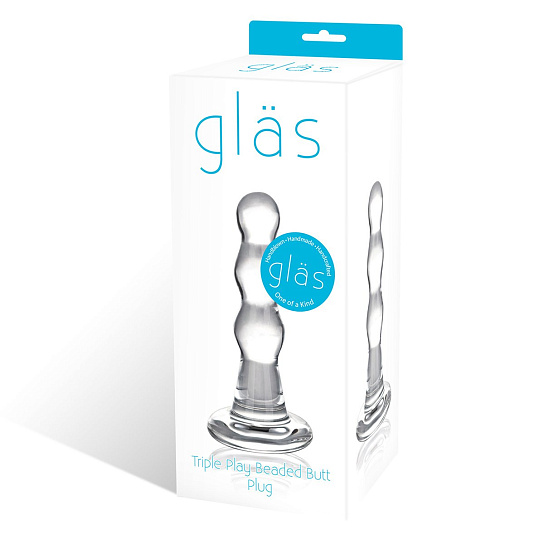 Волшебная анальная пробочка из стекла Triple Play с блестками