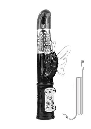 Многоскоростной вибратор с режимами вращения ствола BUTTERFLY, черный