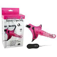 Страпон 10 Vibrations 8" Harness G spot 17,5 см, розовый