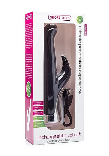 Вибратор с клиторальным отростком в виде зайчика RABBIT, черный