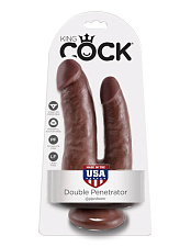 Анально-вагинальный реалистичный фаллоимитатор King Cock Double 13.2 см, коричневый