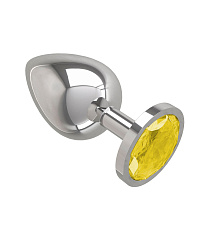 Большая анальная пробка Silver с желтым кристаллом