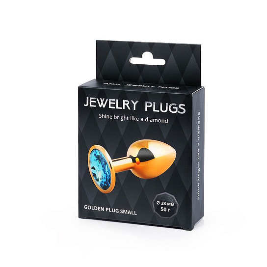 Анальная пробка металлическая Jewelry Plugs, голубой кристалл, размер S